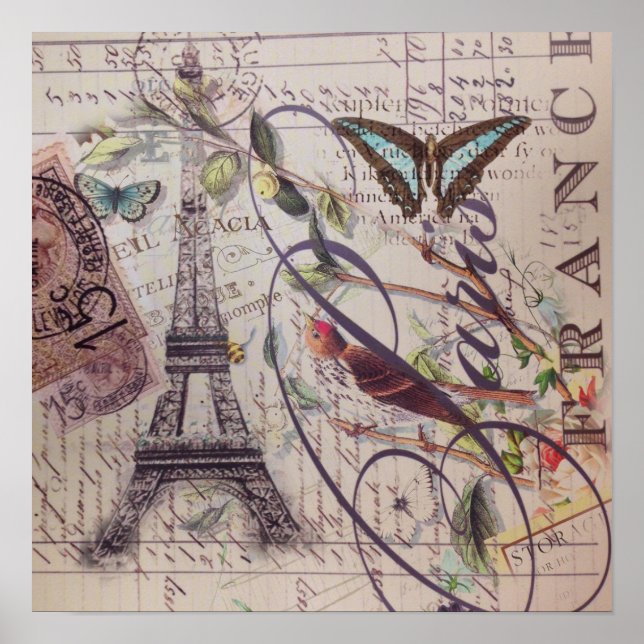 Poster Script papillon de campagne français Paris Tour Ei (Devant)