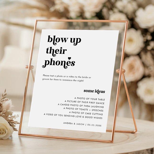 Poster Script Rétro Blow Up their Phones Mariage Sign (Créateur téléchargé)