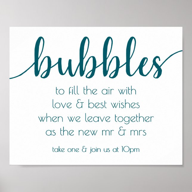 Poster Script turquoise | Aqua Bubble Mariage Envoi Favor (Devant)