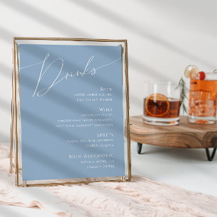 Poster Script Whimsical Menu Boissons Mariage Dusty Blu