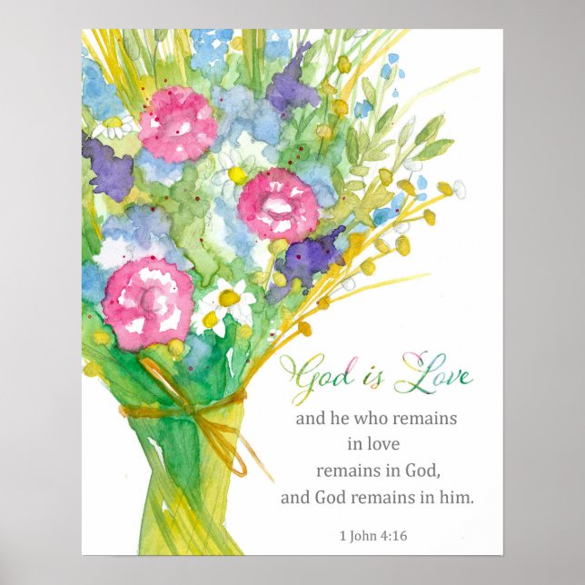 Poster Scripture 1 John 4:16 God is Love Religious Flower (Devant)