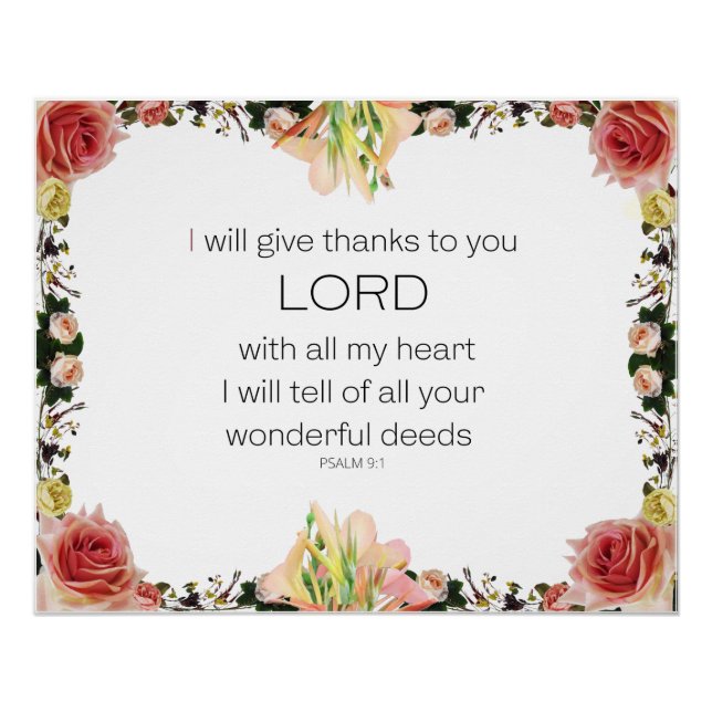 Poster Scripture Psalm 9, Floral (Devant)