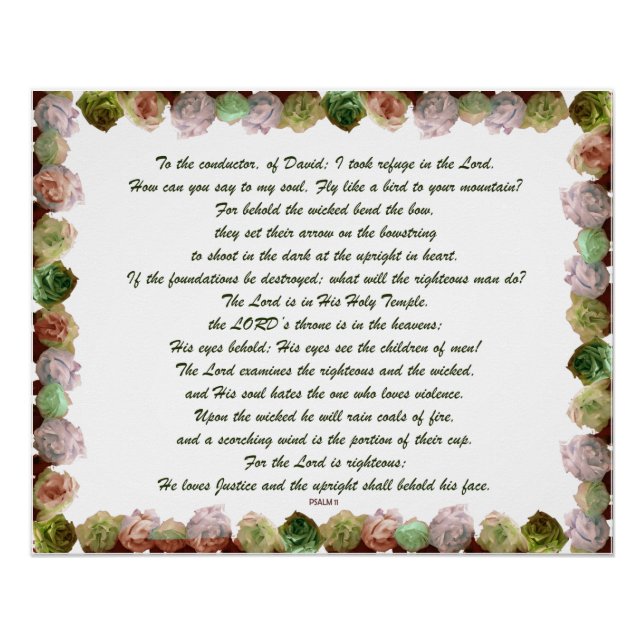 Poster Scripture, Psaume 11, Green Gray Roses (Devant)
