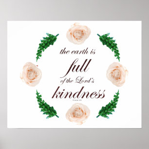 Poster Scripture, Psaume 33, White Roses & Green Branches