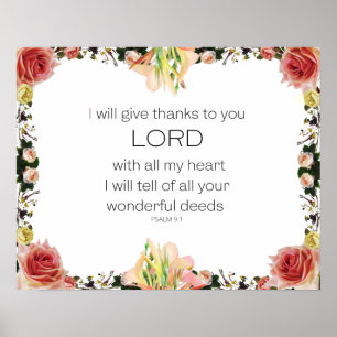 Poster Scripture Psaume 9, Floral