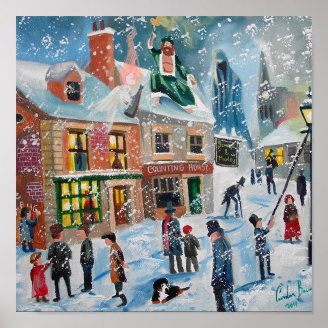Poster Scrooge A Christmas Carol hiver scène de neige fan (Devant)