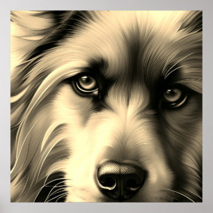 POSTER SCRUFFFY TERRIER CHIEN SEPIA