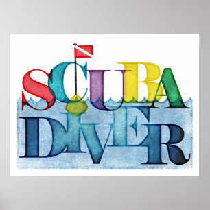 Poster Scuba diver colorful scuba diving