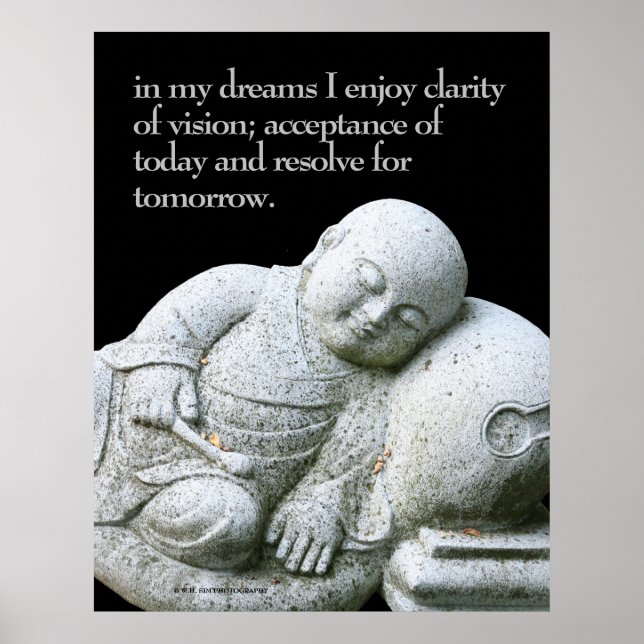 Poster Sculpture de jeune moine en pierre de moine calme (Devant)