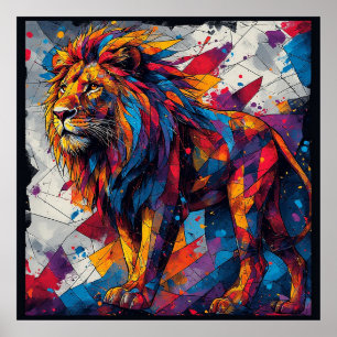 Poster Sculpture de lion en mosaïque colorée
