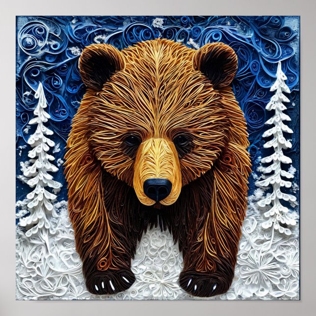 Poster Sculpture d'ours grizzly majestueux Art Glow (Devant)