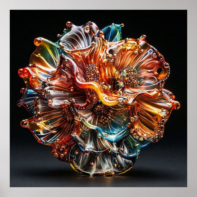 Poster Sculpture en verre de fleurs aux couleurs vives (Devant)