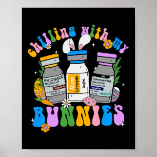 Poster Se détendre avec mes lapins rétro jour de Pâques a