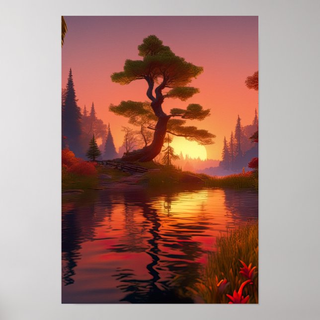 Poster Se pencher en grâce, arbre majestueux (Devant)
