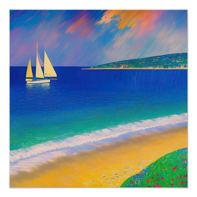 Poster Sea Scape 09 "Yacht in the bay" (Devant)