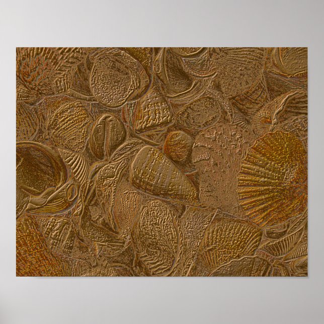Poster Sea Shells Ocean Beach Gold Elegant Decoupage (Devant)