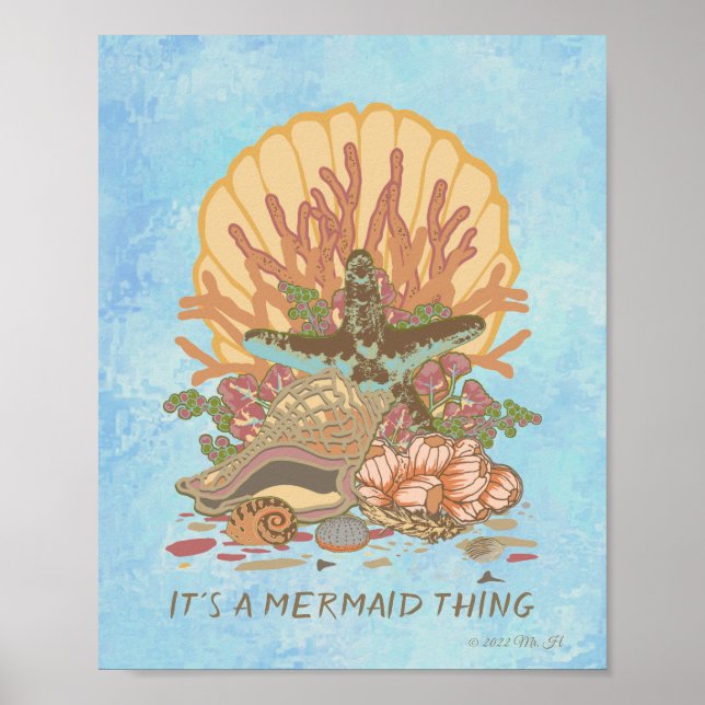 Poster Sea Shore Beach Vibe Turquoise et violet (Devant)