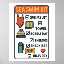 Poster Sea Swim Kit – Funny Checklist Design for Wild Swi