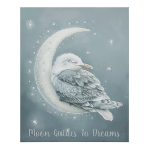 Poster Seagull oiseau bébé dormir sur la Lune