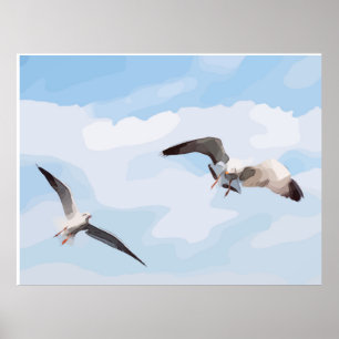 Poster Seagull vole dans le ciel