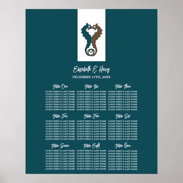 Poster Seahorse Romance, Plage Wedding Seating Chart (Devant)