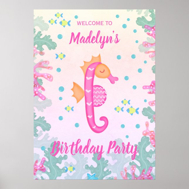 Poster Seahorse Under the Sea Birthday Party (Devant)