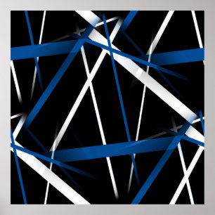 Poster Seamless Abstract Blue and White Lines On Black B