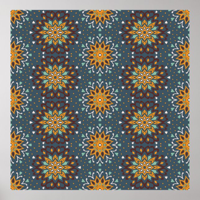 Poster Seamless floral pattern. Stylized doodle flowers.  (Devant)