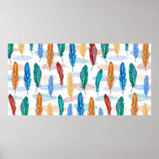 Poster Seamless pattern of bright feathers painted in wat