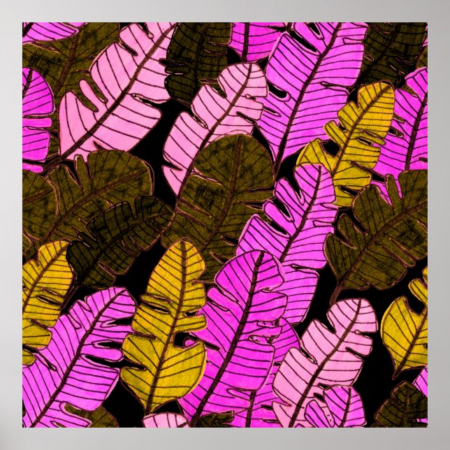 Poster Seamless pattern with hand drawn tropical leaves.  (Devant)