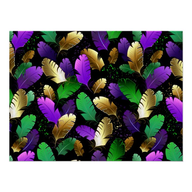 Poster Seamless Pattern with Mardi Gras feathers (Devant)