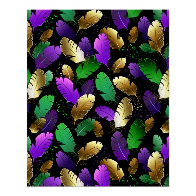 Poster Seamless Pattern with Mardi Gras feathers (Devant)