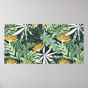 Poster Seamless pattern with tropical leaves and flowers 