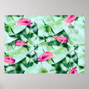 Poster Seamless tropical leaves pattern background, retro