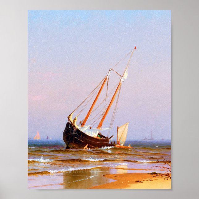 Poster Seascape, navire échoué par Alfred Thompson Briche (Devant)