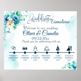 Poster Seashore Floral Wedding Day Icons Timeline