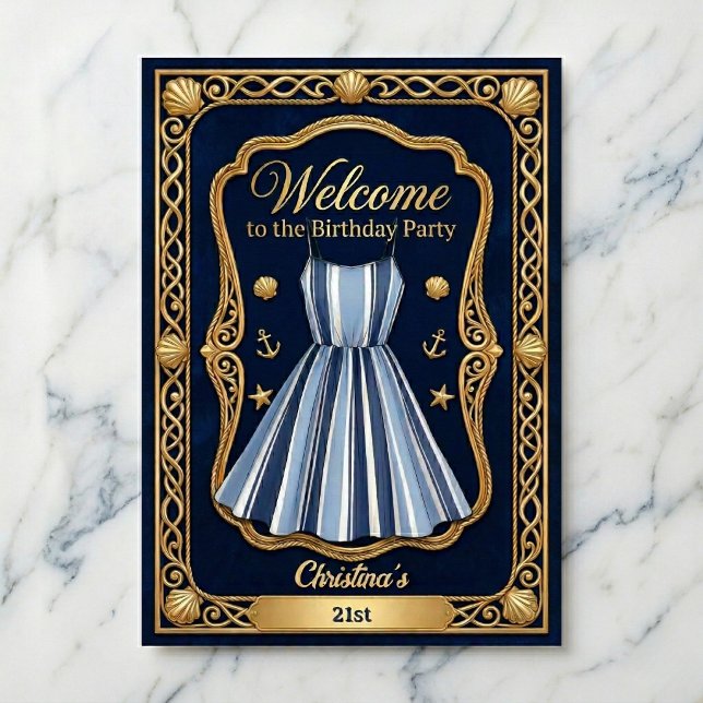 Poster Seaside Stripes Celebration Birthday (Grand welcome for your guests.)