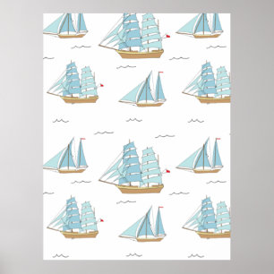 Poster Seatime été Cute yachts avec voile