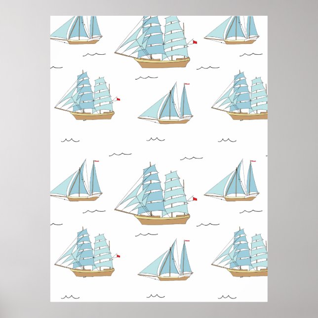 Poster Seatime été Cute yachts avec voile (Devant)