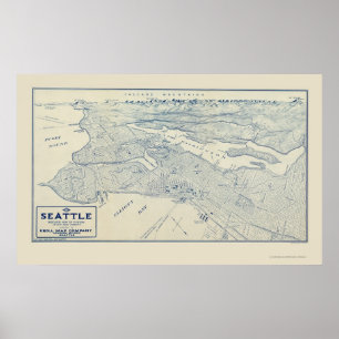 Poster Seattle, carte panoramique de WA - 1925