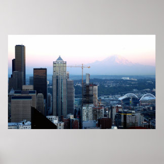 Poster Seattle Skyline avec le Mont Rainier