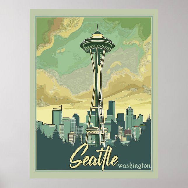 Poster Seattle Skyline - Un Vintage voyage (Devant)