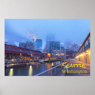 Poster Seattle sur Foggy Morning