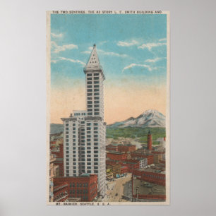 Poster Seattle, vue de tour de WASmith et mont Rainier