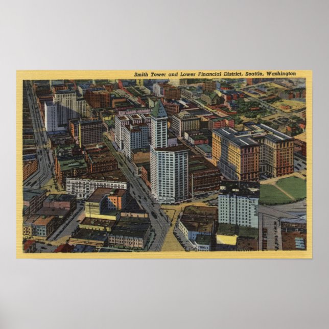 Poster Seattle, Washington - Aerial of Smith (Devant)