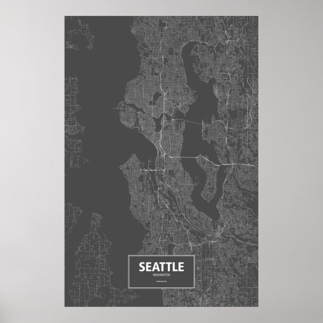 Poster Seattle, Washington (blanc sur noir) (Devant)