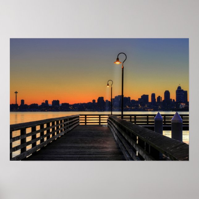 Poster Seattle Washington Downtown Skyline (Devant)