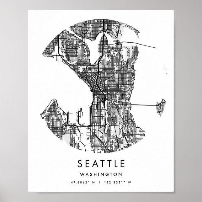 Poster Seattle Washington Minimal Modern Circle Street Ma (Devant)