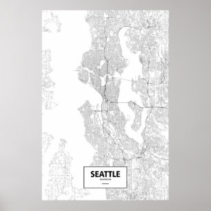 Poster Seattle, Washington (noir sur blanc)
