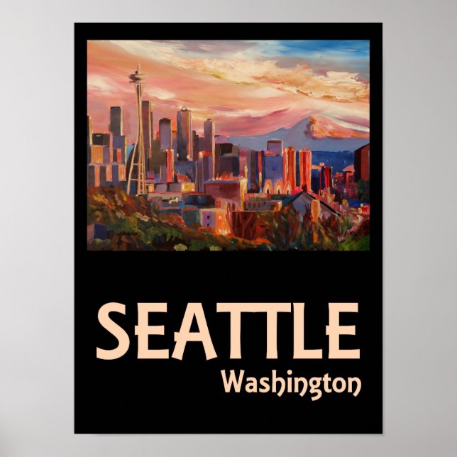 Poster Seattle Washington Retro Travel (Devant)